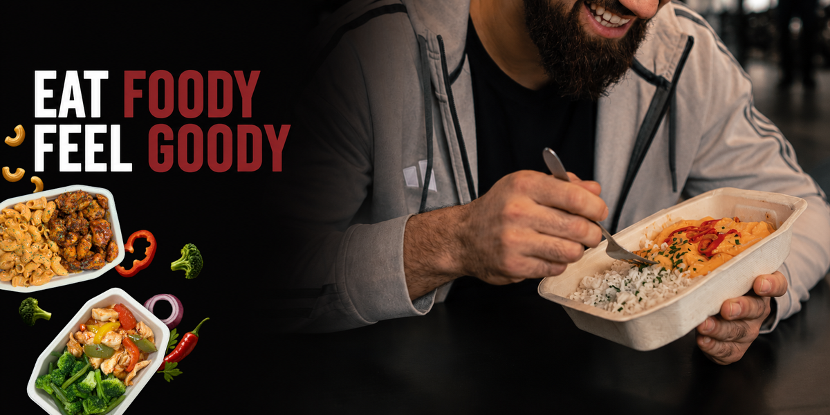 Eat Foody, Feel Goody: een man geniet van een The Goody Foody maaltijd